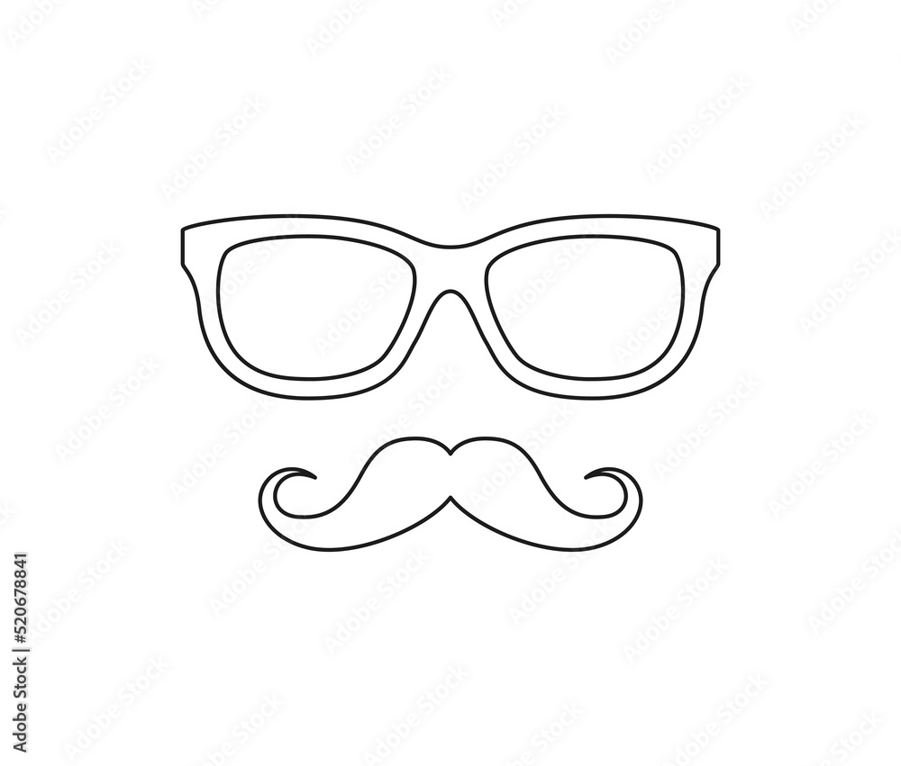 Coloring page with Mustache and Glasses for kids