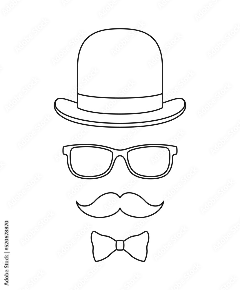 Mustache, Bow Tie, Hat, and Glasses tracing worksheet for kids Mustache, Bow Tie, Hat, and Glasses tracing worksheet for kids