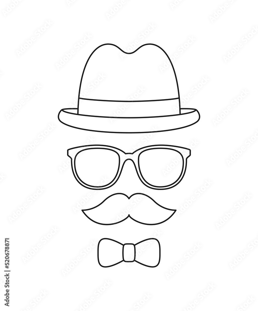 Mustache, Bow Tie, Hat, and Glasses tracing worksheet for kids Mustache, Bow Tie, Hat, and Glasses tracing worksheet for kids