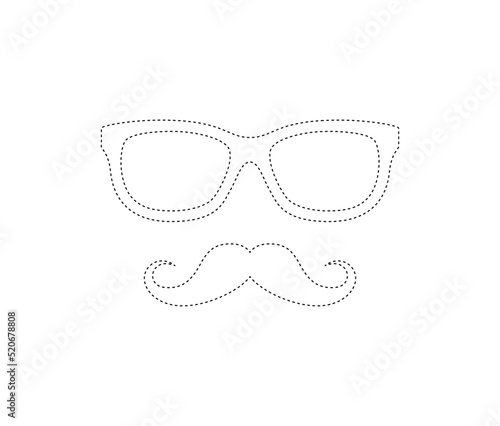 Mustache and Glasses tracing worksheet for kids