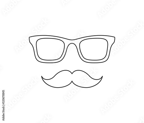 Coloring page with Mustache and Glasses for kids