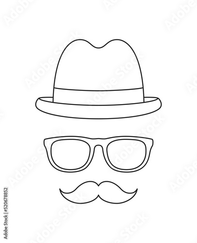 Coloring page with Mustache  Hat  and Glasses for kids