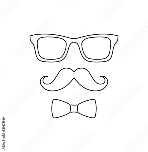 Coloring page with Mustache, Bow Tie, and Glasses for kids