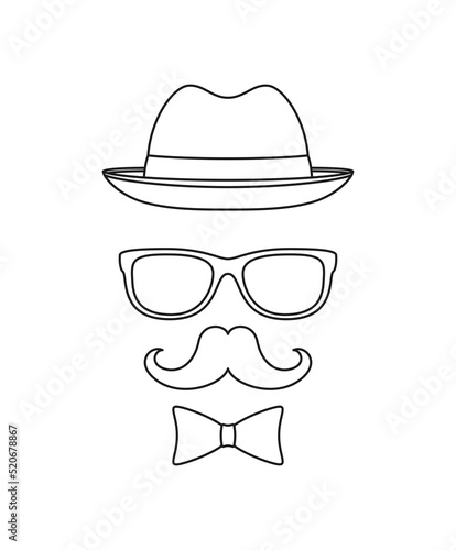 Mustache, Bow Tie, Hat, and Glasses tracing worksheet for kids