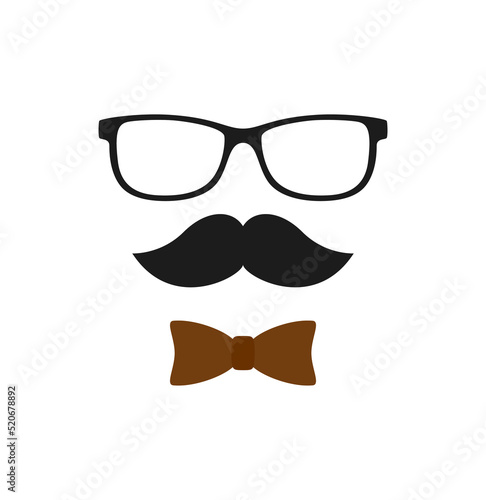Mustache, Bow Tie, and Glasses isolated on white background
