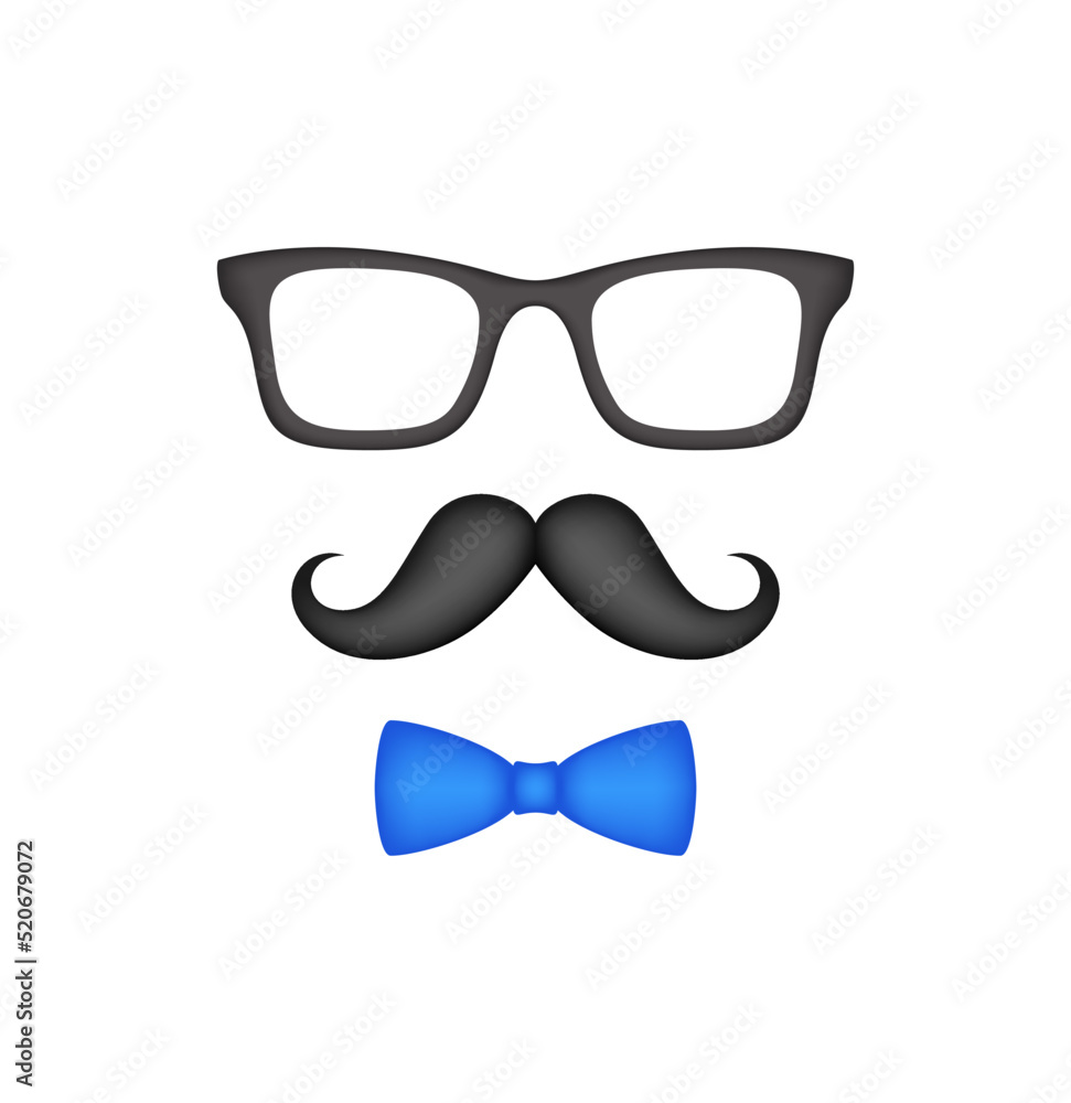 Mustache, Bow Tie, and Glasses isolated on white background Mustache, Bow Tie, and Glasses isolated on white background