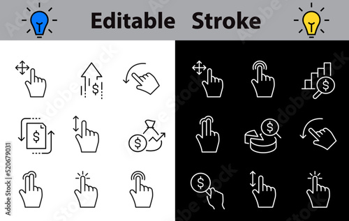 Finger Click Simple Set of Gesture Related Vector Line Icons. Contains such Icons as Zoom, Move, Tap and more. Editable Stroke. Pixel Perfect.