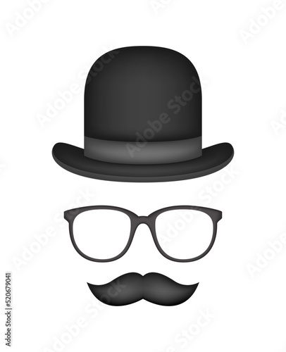 Mustache  Hat  and Glasses isolated on white background