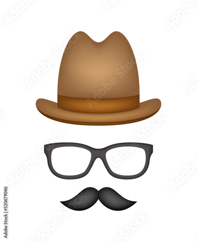 Mustache  Hat  and Glasses isolated on white background
