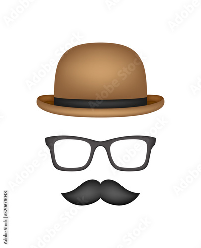 Mustache  Hat  and Glasses isolated on white background