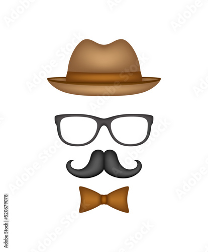 Mustache, Bow Tie, Hat, and Glasses isolated on white background