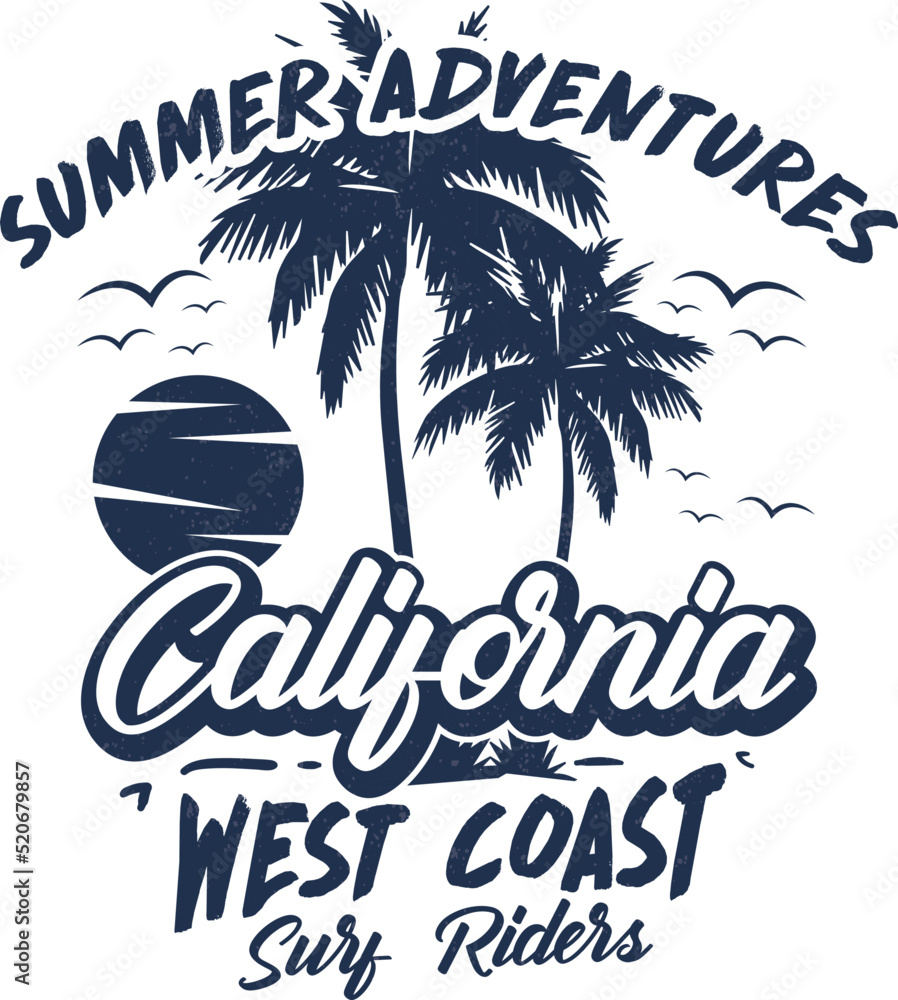 Obraz premium Fully editable Vector EPS 10 Outline of Summer Adventure California T-Shirt Design an image suitable for T-shirts, Mugs, Bags, Poster Cards, and much more. The Package is 4500* 5400px