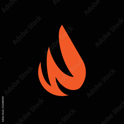 Oil fuel fire drop. Vector illustration. 2d flat. Black background. Logo concept W symbol
