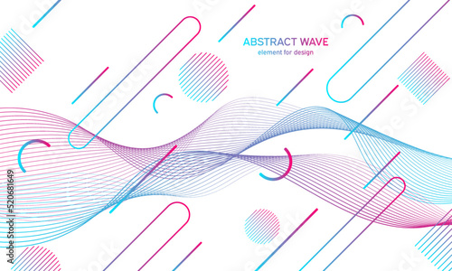 Abstract colorfull wave element for design. Digital frequency track equalizer. Stylized line art background.Vector illustration.Wave with dots created using blend tool.Curved wavy line, smooth stripe