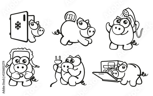 Energie Sparschweine Cartoonfiguren Energie sparen