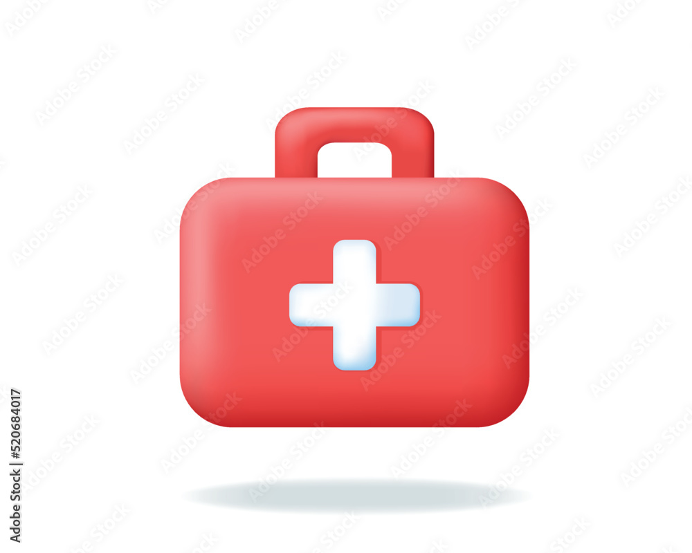 First aid kit or ambulance emergency box. 3d Medical equipment. Pharmacy, Healthcare and medicine concept. Realistic vector isolated on white background. First aid kit or ambulance emergency box. 3d Medical equipment. Pharmacy, Healthcare and medicine concept. Realistic vector isolated on white background.