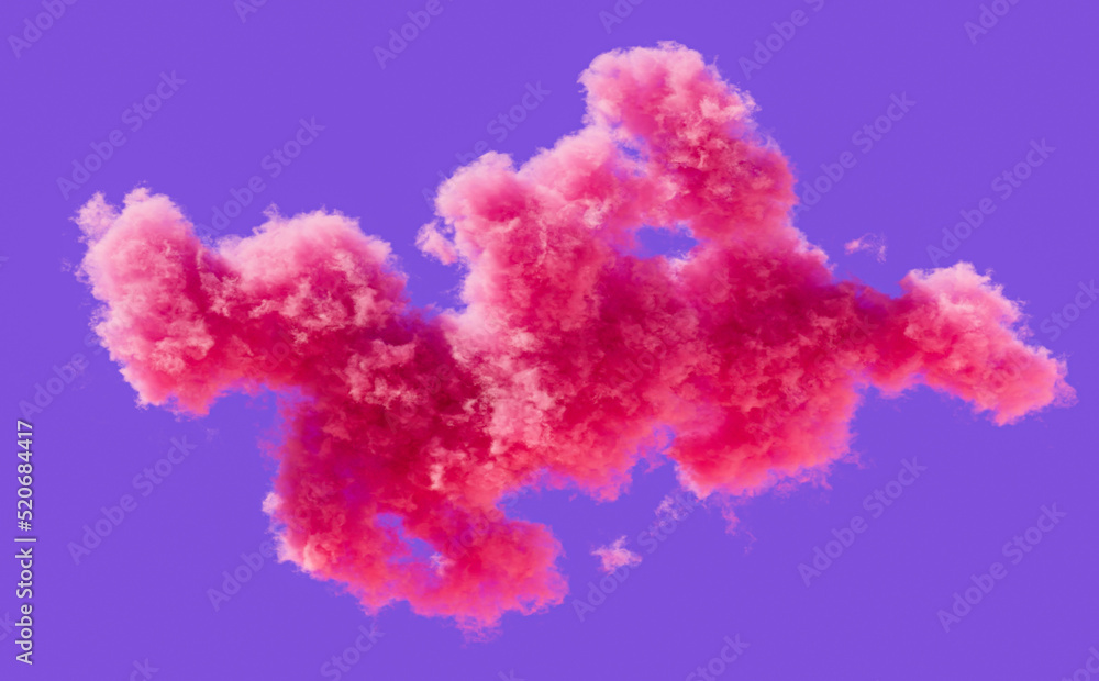 Fototapeta premium Single pink cloud formation, romantic soft cloud, 3d rendering
