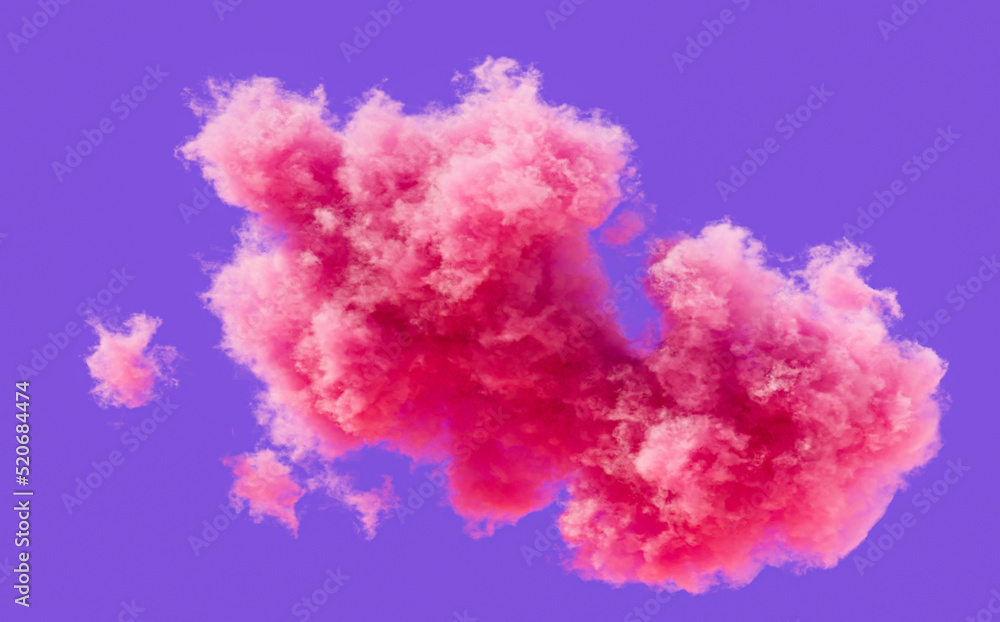 Single pink cloud formation, romantic soft cloud, 3d rendering