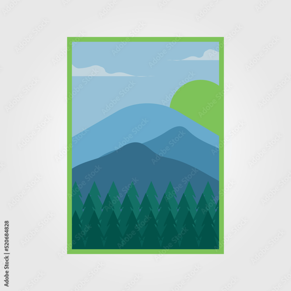Fototapeta premium watercolor scenery or landscape outdoor mountain poster illustration vector graphic design