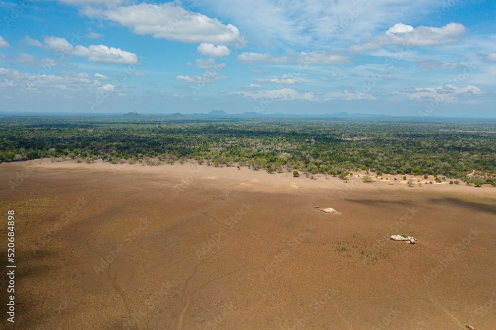 A dry lake and swamps among the jungle. Kumana National Park.