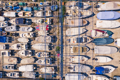 top-down view of small boats together. High quality photo