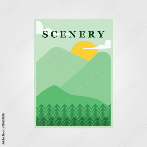 flat watercolor scenery or landscape outdoor mountain poster illustration vector graphic design photo