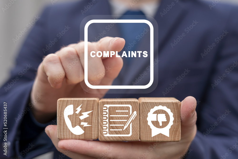 Concept of complaints. Customer complaint, dissatisfaction from product or service problem, angry feedback from client. Complain on everything.
