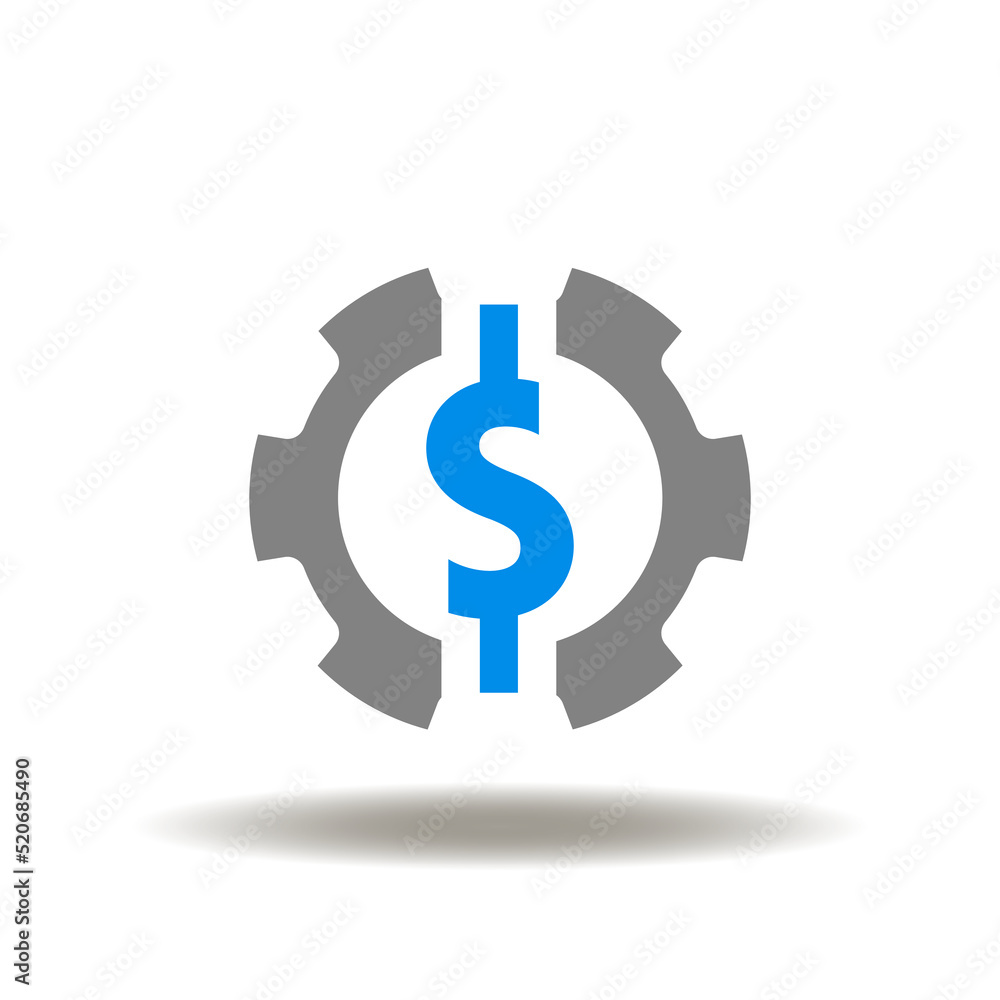 Vector illustration of gear with dollar currency. Icon of stable coin. Symbol of financial system. Vector illustration of gear with dollar currency. Icon of stable coin. Symbol of financial system.