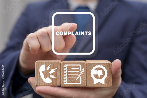 Concept of complaints. Customer complaint, dissatisfaction from product or service problem, angry feedback from client. Complain on everything.