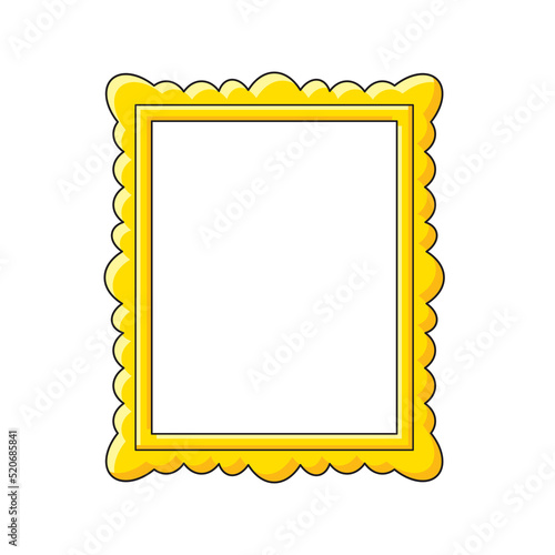 Golden frame for pictures, art gallery paintings, photos, or mirror, isolated cartoon vector.