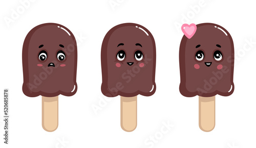 Ice cream Cartoon character. Vector illustration, Sticker set, kawaii image