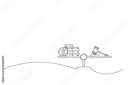 Drawing of profits versus justice. Single line art style