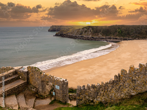 Barafundle Bay is a remote, slightly curved, east-facing sandy beach in Pembrokeshire, Wales, near Stackpole.  It is regularly named as one of the world's best beaches.  photo