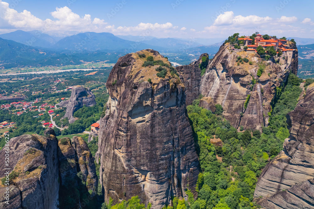 ascending view of Meteora complex near Kalambaka town in Greece. High quality photo