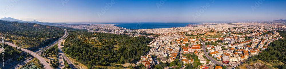 amazing aerial panorama of the beautiful Greek city Thessaloniki. High quality photo