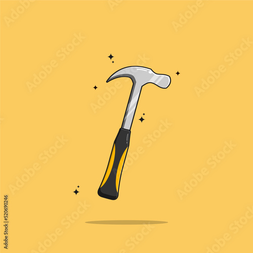 Carpenter hammer in flat style. Typical simplistic hammer tool. Carpenter hammer isolated icon with shadow. Hammer vector stock image. photo