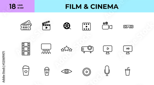 Cinema icons - Film Clapper, Camera, Film reel, Video icon vector illustration.