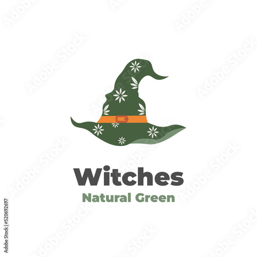 Natural green witch hat illustration logo