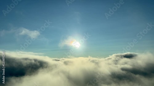 Unique aerial view from a jet cockpit during the sunset at 12000 metres high.