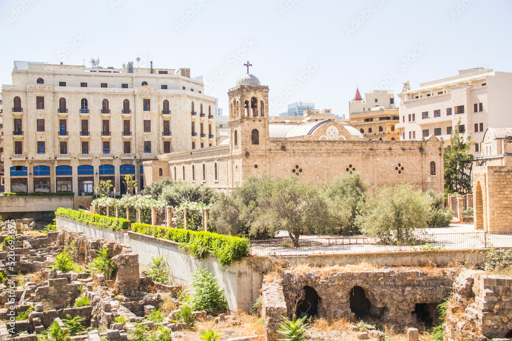 Beautiful view of the Roman Baths next to the Grand Palace in Beirut, Lebanon