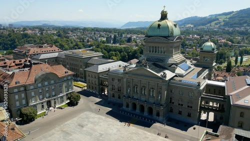 Parliament Building of Bern in Switzerland called Bundeshaus - the capital city aerial view - travel photography photo