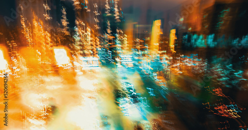 Abstract blurred cityscape neon urban lights background
