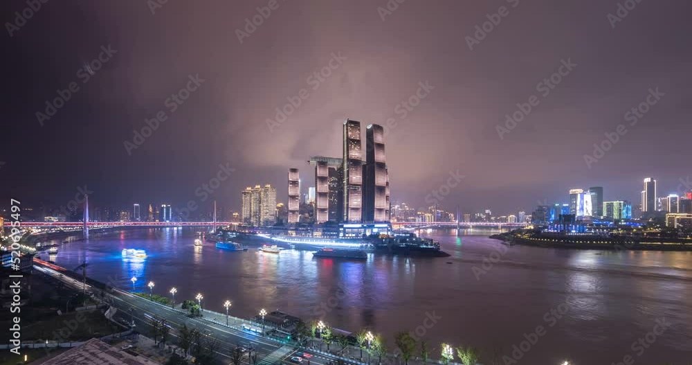 time lapse of Chongqing night scene, Chaotianmen two rivers night tour, China. time lapse of Chongqing night scene, Chaotianmen two rivers night tour, China.