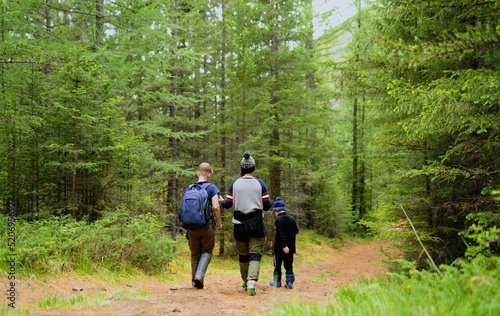 Family walking in the woods 