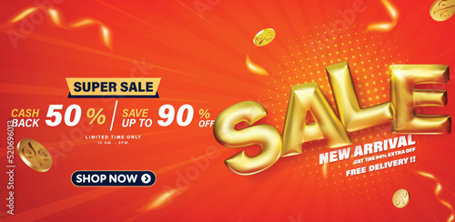 3D style Super sale banner template design for web or social media.