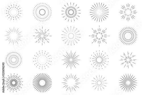 Fireworks set. Hand drawn Fireworks. Vector illustration. Stock image.