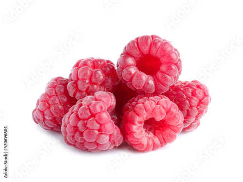 Fresh red ripe raspberries on white background