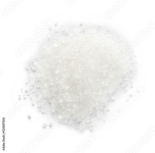 Pile of granulated sugar isolated on white, top view