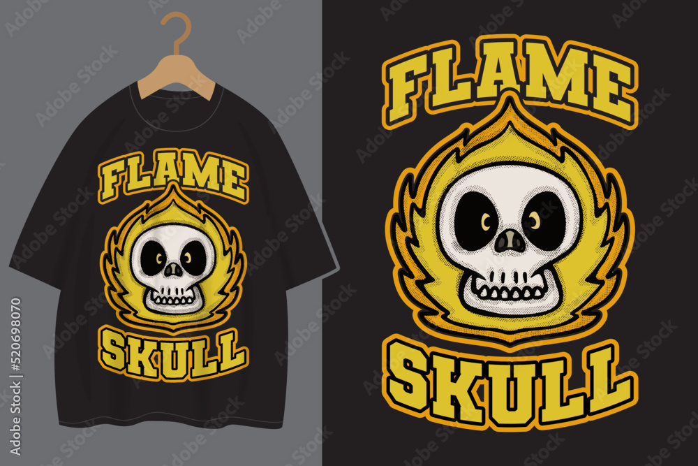 Naklejka premium Flame skull street wear t shirt design