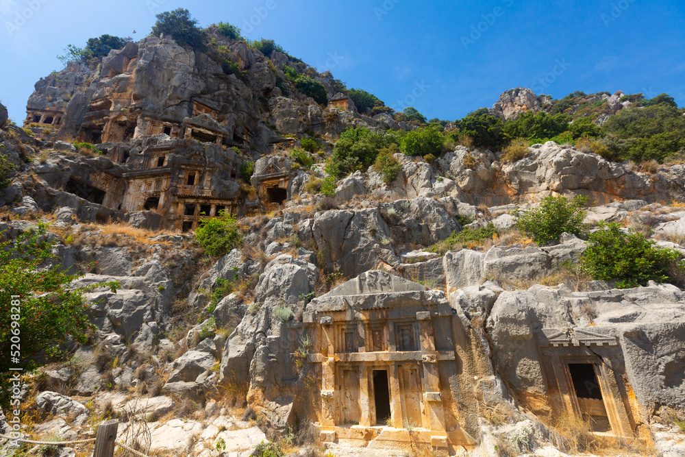 Lycian rock tombs in Myra ancient city of Antalya in Turkey